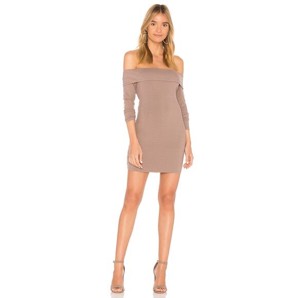 Privacy Please Silas Ribbed Taupe Off the Shoulder Dress NWT - Picture 1 of 6
